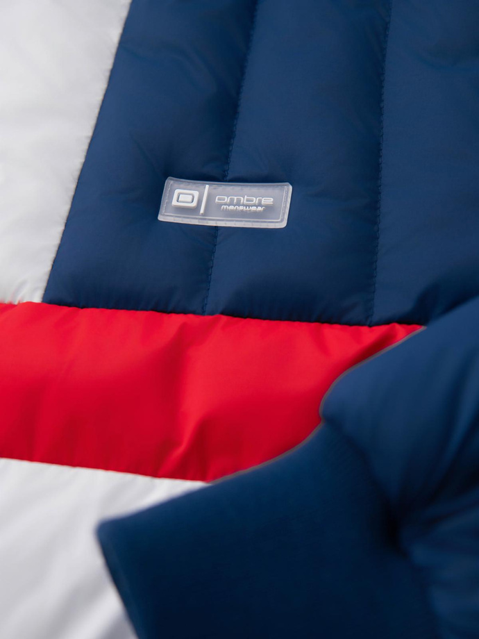 Kolorowa sportowa męska  kurtka w stylu retro – niebiesko-biała V1 OM-JALP-0296