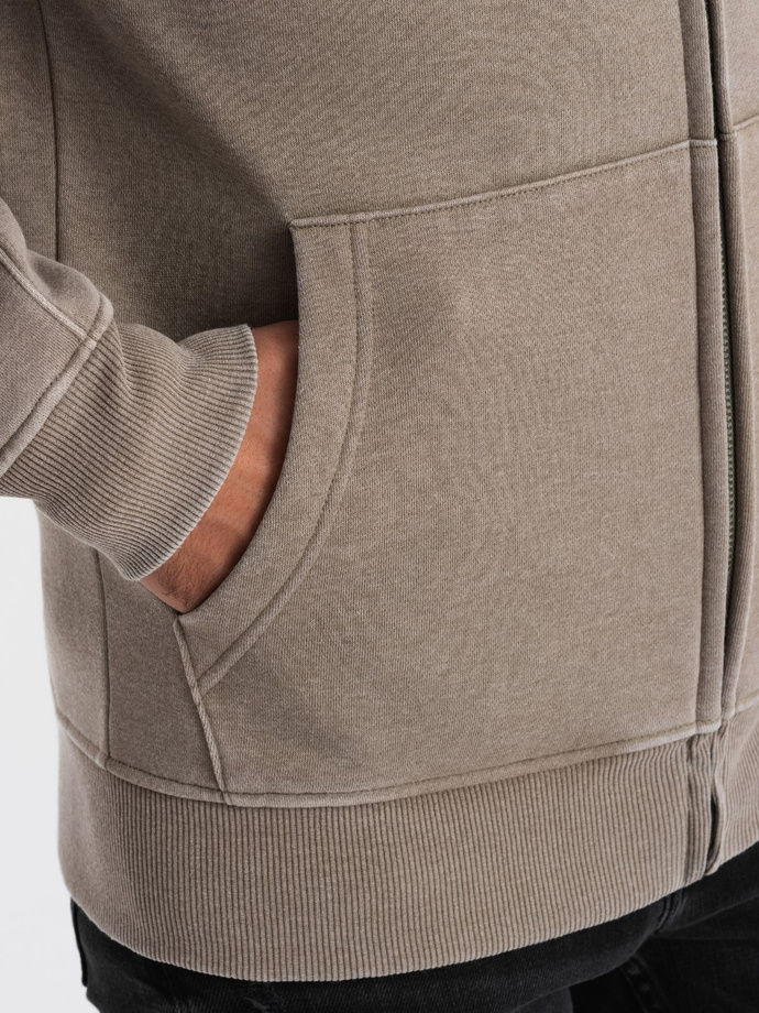 Washable men's unbuttoned hoodie - khaki V2 OM-SSDS-0110