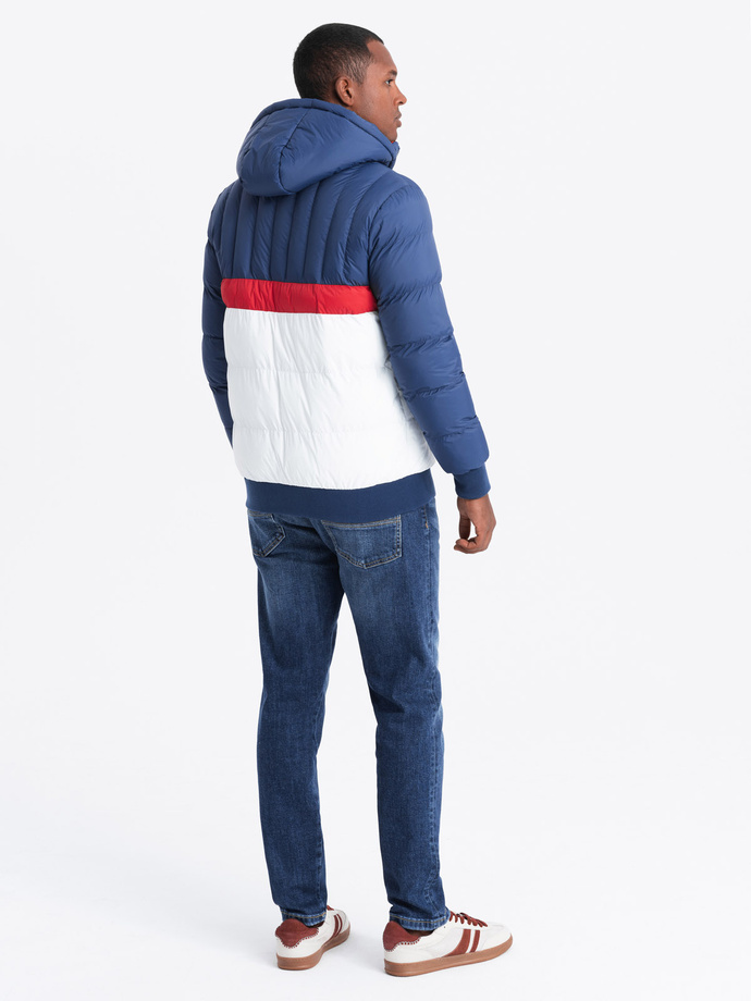 Kolorowa sportowa kurtka męska w stylu retro – niebiesko-biała V1 OM-JALP-0175