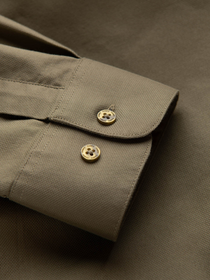 Bawełniana męska koszula z kieszenią REGULAR FIT - oliwkowa V2 OM-SHCS-0147