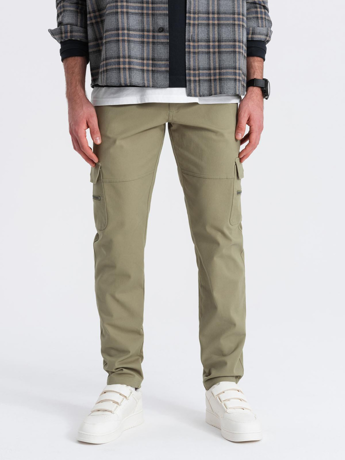 Men's STRAIGHT LEG cargo pants with zippered pockets - olive V2 OM-PACG-0204