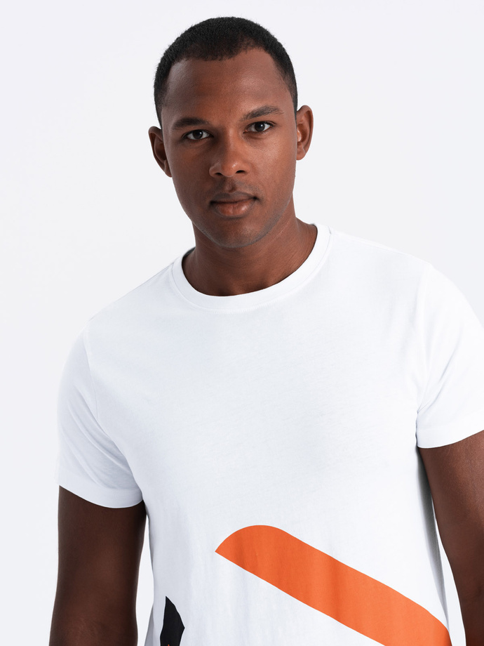 Men's cotton t-shirt with contrasting two-tone print - white V2 OM-TSPT-0219