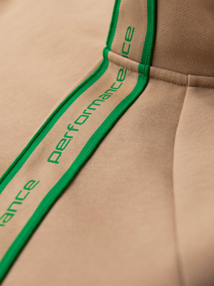 Men's unbuttoned sweatshirt with piping and high collar - brown V1 OM-SSZP-0224