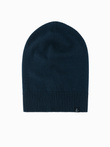 Męska czapka zimowa beanie z bawełnianej dzianiny – granatowa V4 OM-ACWH-0124