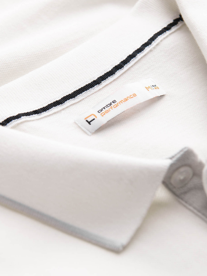 Fitted men's polo shirt with two-tone stripes - white V4 OM-POSS-0127