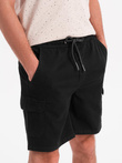 Men's cotton cargo shorts with elastic waistband - black V4 OM-SRCG-0190