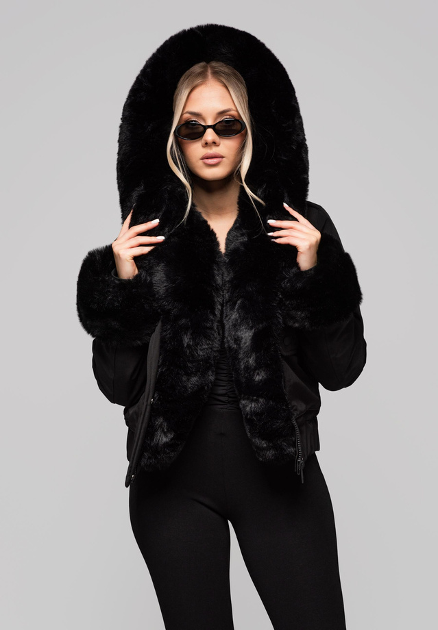 Women's jacket with detachable fur OW-JALP-0100 v1 - black
