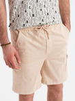 Men's cotton cargo shorts with elastic waistband - beige V3 OM-SRCG-0190