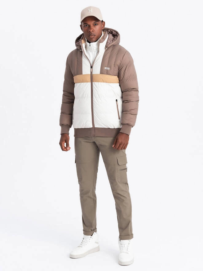 Colorful retro men's sports jacket - beige and white V2 OM-JALP-0175