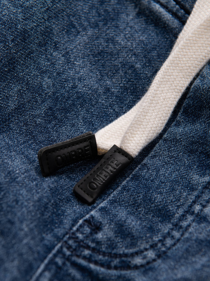 Men's marbled JOGGERS pants with stitching - blue V1 OM-PADJ-0108