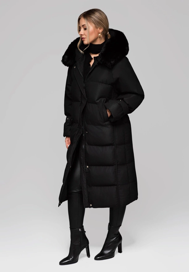 Women's long jacket with fur OW-JALJ-0107 v2 - black