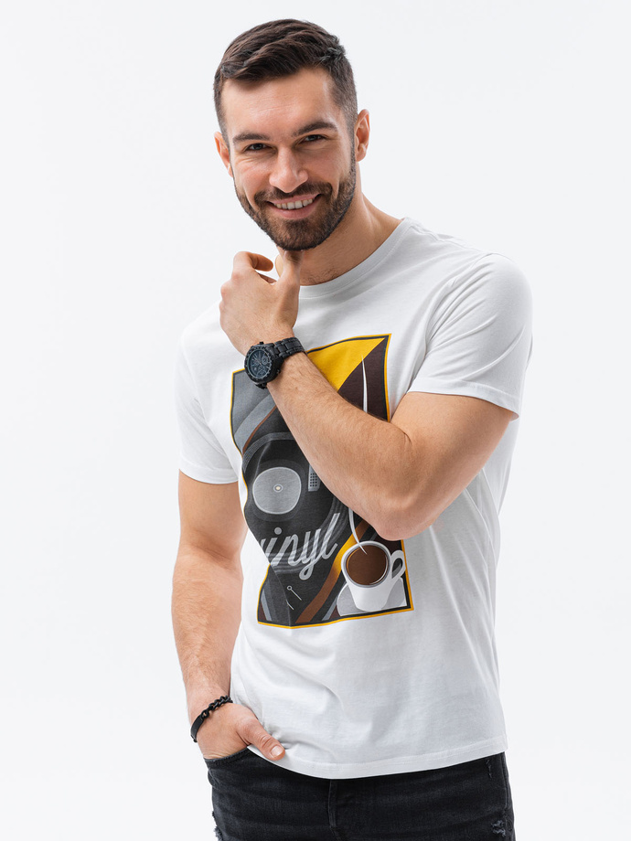 Men's printed t-shirt V-9A- white S1434