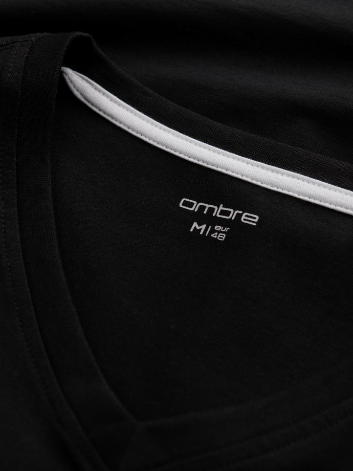 Komplet męskich longsleeve'ów SLIM FIT z dekoltem typu V i logotypem 2-pak – 2x czarny V5 Z103