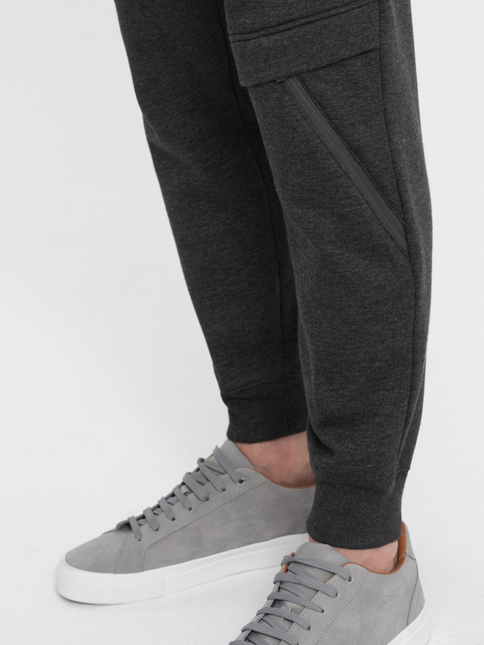 Men's sweatpants with stitching and zipper on leg - graphite melange V2 OM-PASK-0147