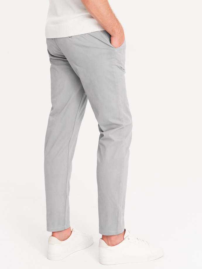 Spodnie męskie chino z ozdobną taśmą w pasie SLIM FIT – szare V6 OM-PACP-0118
