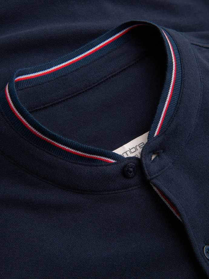 Koszula męska dzianinowa z długim rękawem - granatowa V2 K542