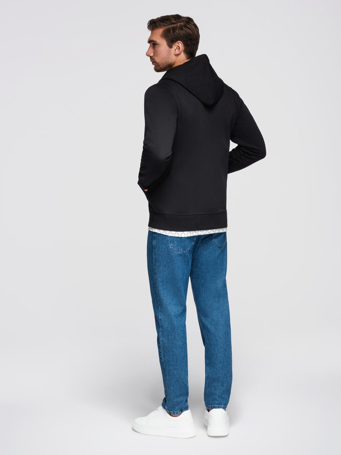 Men's BASIC unbuttoned hooded sweatshirt - black V5 OM-SSBZ-0178