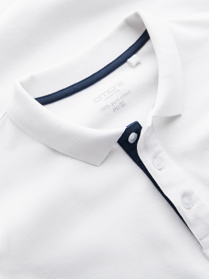 Men's cotton polo shirt with contrast trim - white V1 OM-POSS-0113