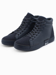 Classic men's high sneakers with quilted upper - navy blue V3 OM-FOTH-0127