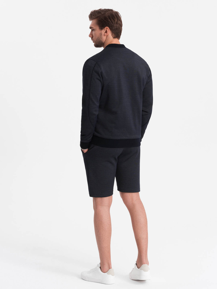 Men's jacquard knit jacket + shorts set - navy blue V1 Z73