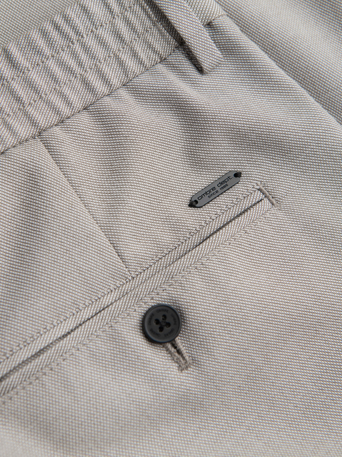 Męskie spodnie chino REGULAR FIT z gumką w pasie – szaro-beżowe V1 OM-PACP-0157