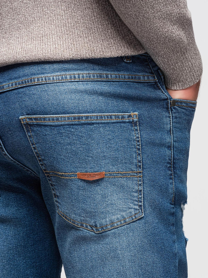 Men's SLIM FIT denim pants with rubbing - dark blue V2 OM-PADP-0255