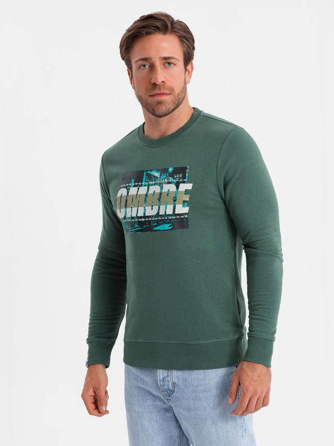 Men's printed over-the-head sweatshirt - green V2 OM-SSPS-0156