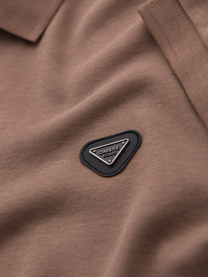 Men's polo shirt with zipper neckline - light brown V3 OM-POSS-0148