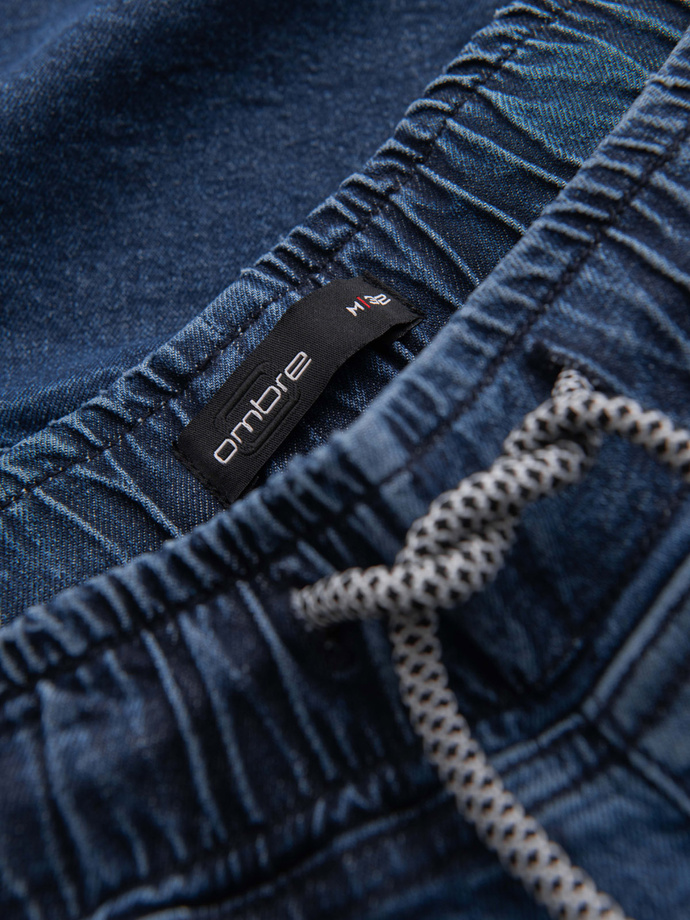 Men's denim shorts with rolled up leg - dark blue V2 OM-SRDS-0161