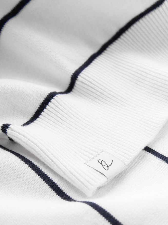 Men's casual sweater with horizontal stripes - cream V2 OM-SWSW-0143