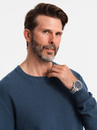 Męski sweter RELAXED FIT z dzianiny o diamentowym splocie – granatowy V2 OM-SWSW-0110