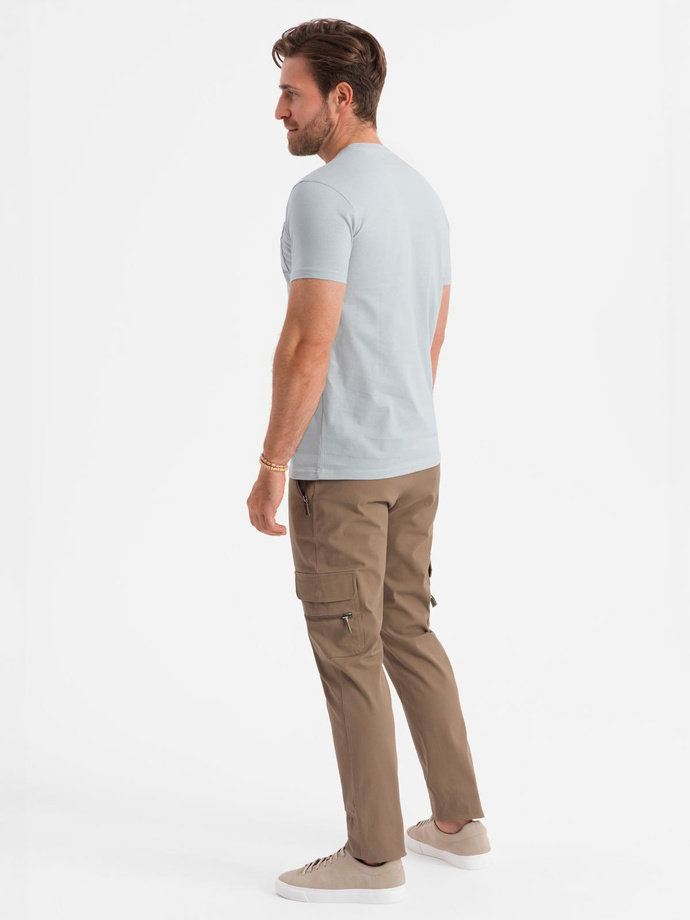 Men's cotton t-shirt with pocket print - light grey V10 OM-TSPT-0154