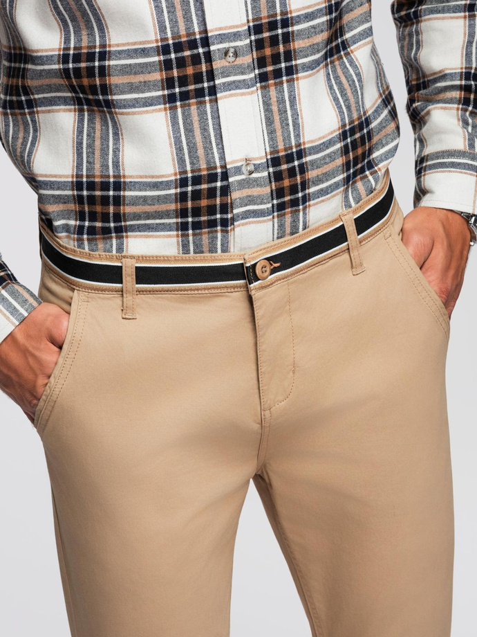 Men's chino pants with decorative waistband - sand V5 OM-PACP-0118