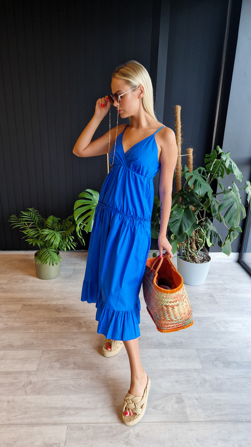Strapless poplin maxi dress - DLR116 blue