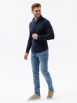 Men's knitted SLIM FIT long sleeve shirt - navy blue V2 OM-SHCS-0177