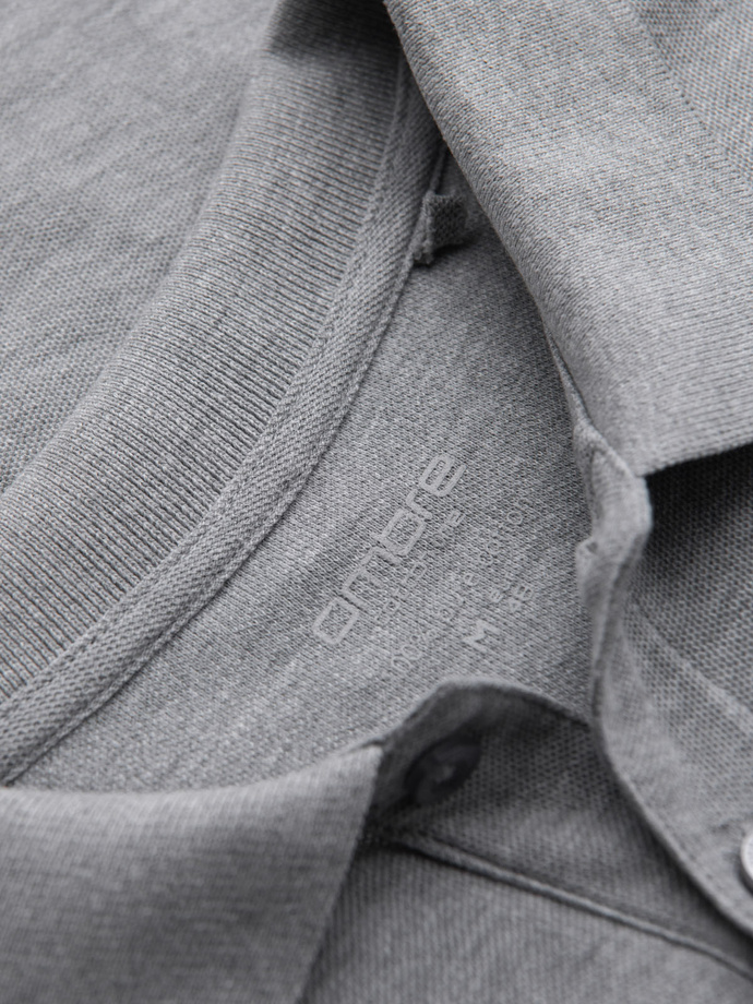 Męski longsleeve z kołnierzykiem polo BASIC – szary melanż V4 OM-POBL-0114