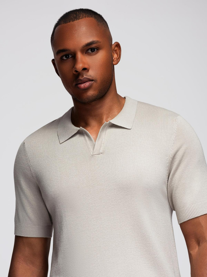 Men's buttonless polo shirt with classic weave - light grey V3 OM-POSS-0159