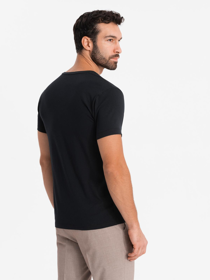 Men's V-neck SLIM FIT T-shirt with elastane and print - black V1 OM-TSBC-0221