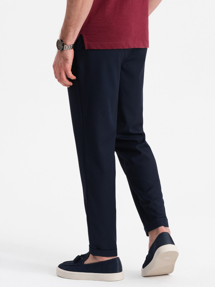 Men's chino pants with elastic waistband SLIM FIT - navy blue V3 OM-PACP-0157