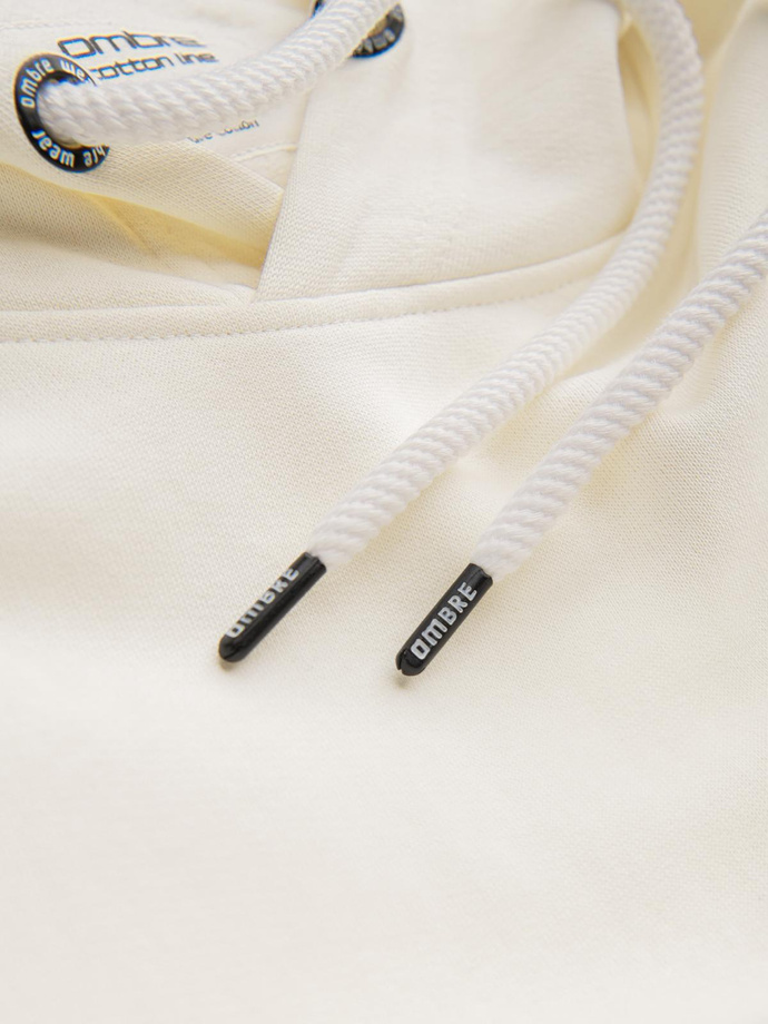 Męska bluza dresowa kangurka z kapturem - kremowa V11 OM-SSBN-0177