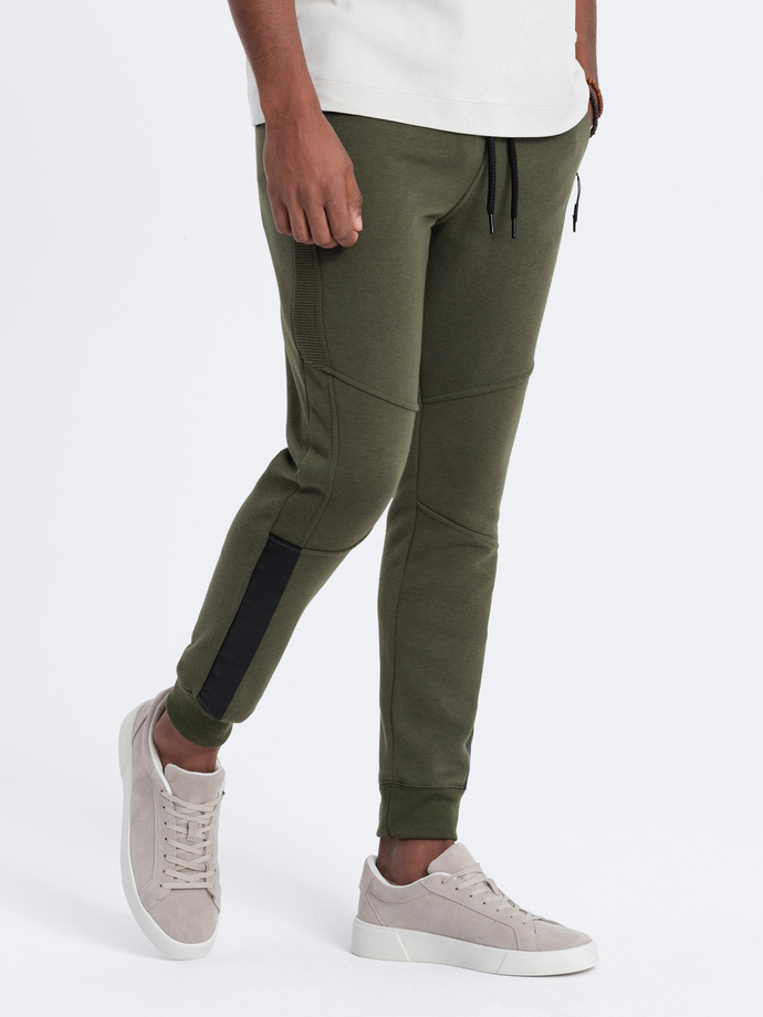 Men's sweatpants with stitching - khaki V1 OM-PASK-0137