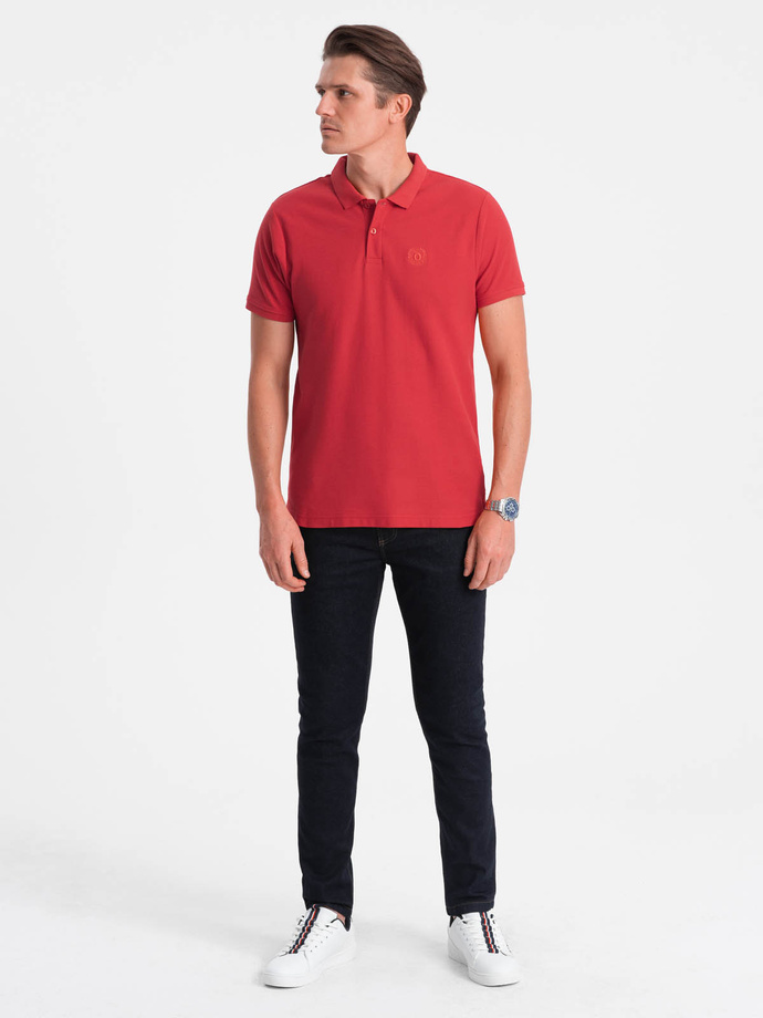 Men's pique knit polo shirt - dark red V14 S1374