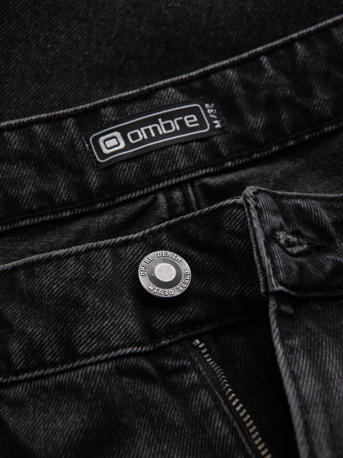 Męskie spodnie jeansowe taper fit z dziurami - czarne V2 P1028