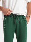 Men's sweatpants joggers with contrasting stripes - dark green V7 OM-PASK-0229