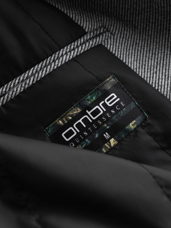 Wzorzysty jednorzędowy męski płaszcz z kieszeniami – szary V3 OM-COWC-0108