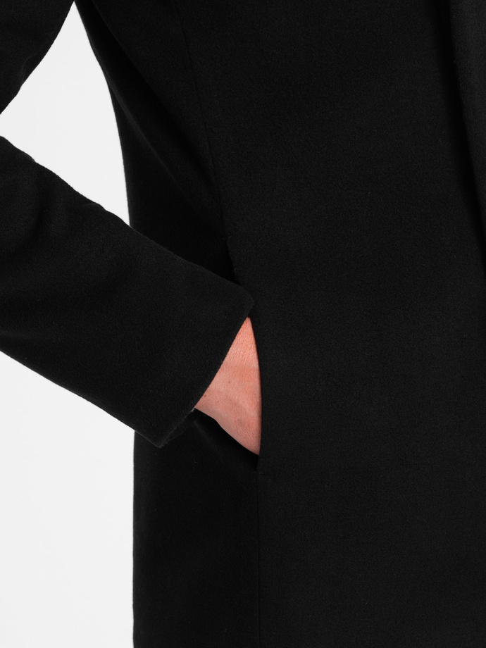 Płaszcz męski z asymetrycznym zapięciem - czarny V2 OM-COWC-0102