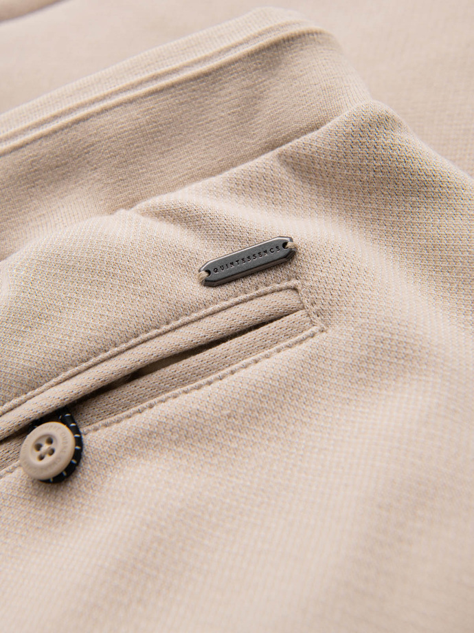 Casualowe szorty męskie SLIM FIT z dzianiny żakardowej – beżowe V2 OM-SRCS-0168