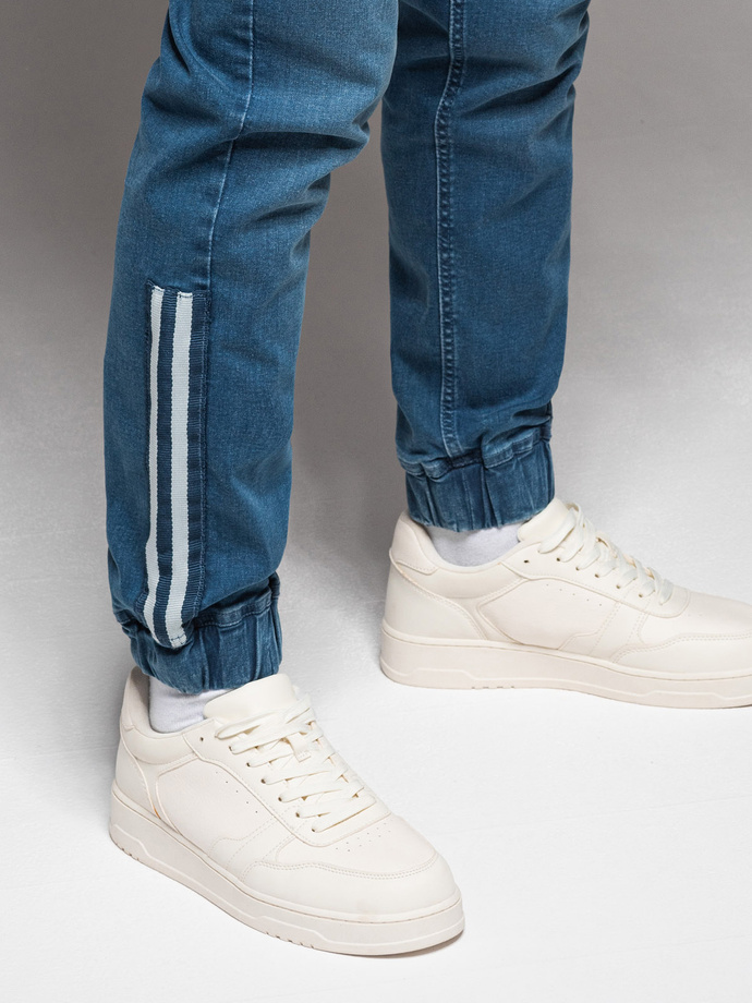 Jeansowe męskie joggery z lampasami – niebieskie V3 OM-PADJ-0156