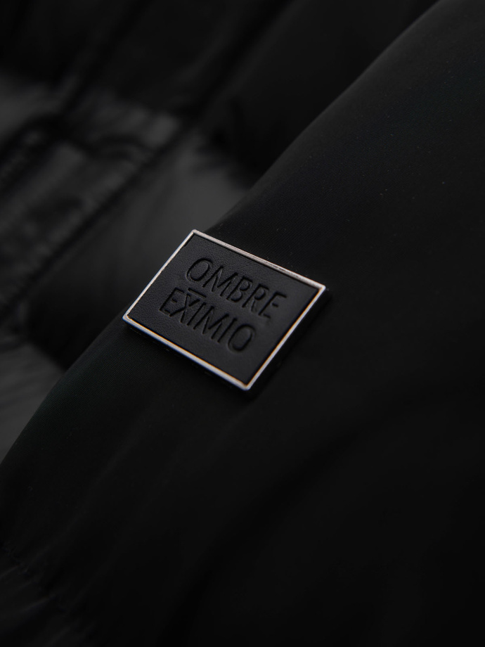 Kurtka pikowana męska z wysokim kołnierzem i kapturem – czarna V1 OM-JALJ-0266