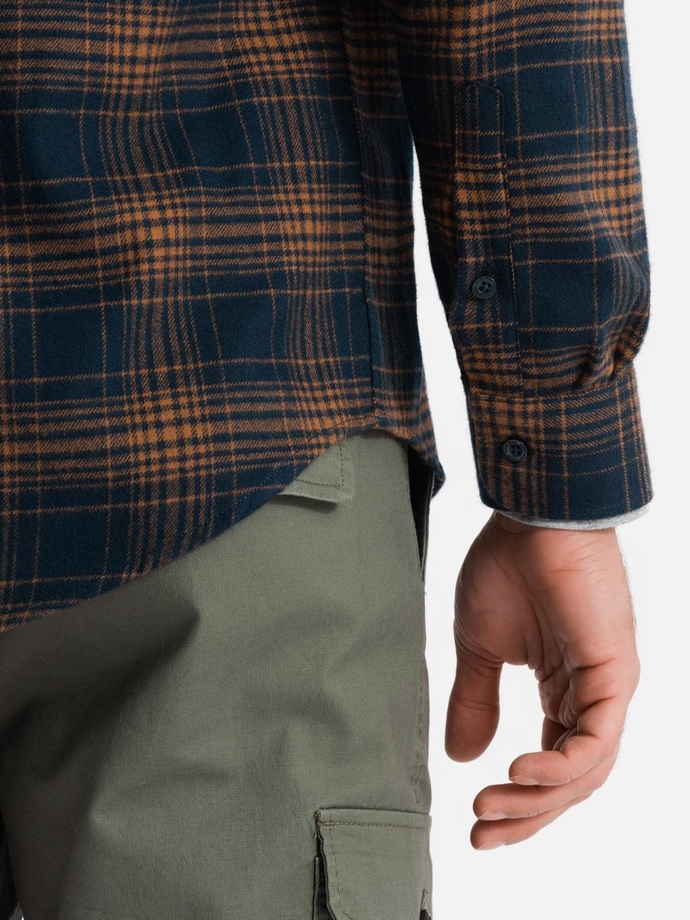 Men's checkered flannel shirt - navy blue and orange V7 OM-SHCS-0150